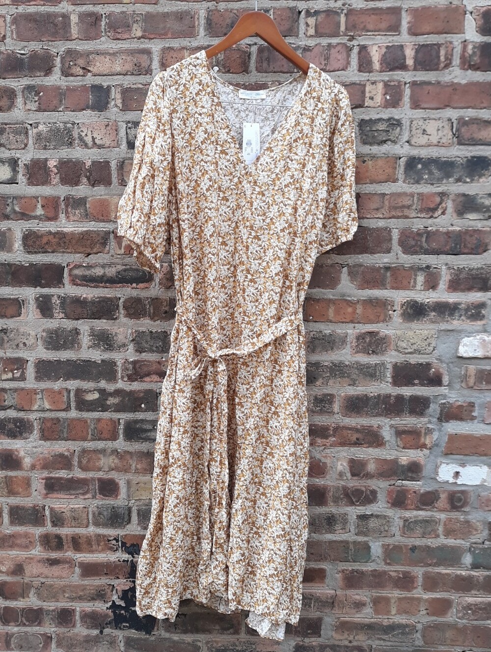 Primark Cares Nwt Mustard Yellow Floral V Neck Maxi Wrap Dress Size 2xl 18 20